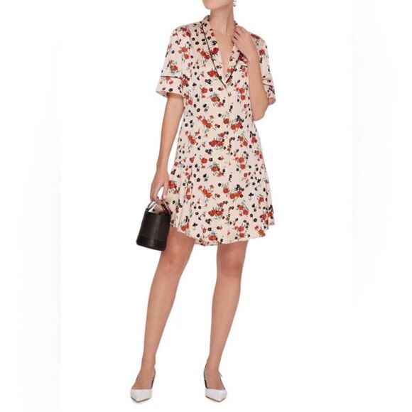 A.L.C. Ruthie Silk Mini Cream Pink Dress Floral Stretch Size 2 - Picture 3 of 15